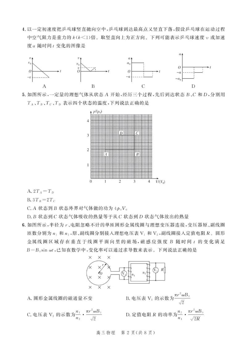 物理试题_2024年4月_01按日期_6号_2024届河北省高三大数据应用调研联合测评（Ⅵ）_河北省2024届高三大数据应用调研联合测评（Ⅵ）物理试题