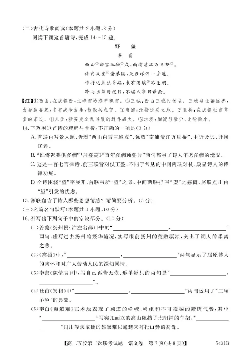 广东省惠州市五校2024-2025学年高二下学期第二次联考语文试卷（PDF版，含答案）_2024-2025高二（7-7月题库）_2025年6月试卷_0603广东省惠州市五校2024-2025学年高二下学期第二次联考