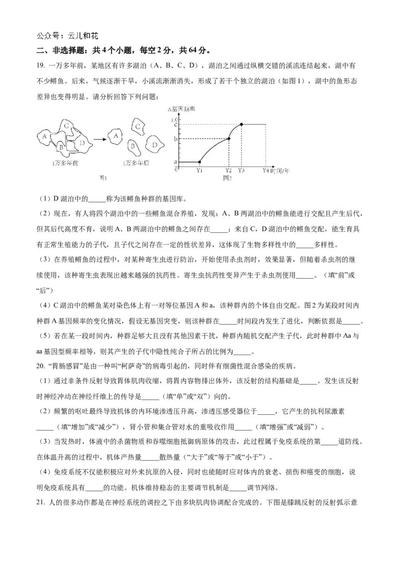 湖北省宜昌一中、荆州中学2024-205学年高二上学期10月联考生物试卷Word版无答案_2024-2025高二（7-7月题库）_2024年11月试卷