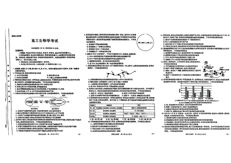 新疆金太阳2024-2025学年高三上学期9月第一次质量检测（XJ）生物试卷_2024-2025高三（6-6月题库）_2024年09月试卷_0916新疆金太阳2024-2025学年高三上学期9月第一次质量检测（XJ）