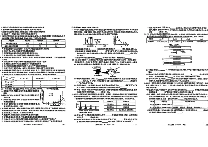 新疆金太阳2024-2025学年高三上学期9月第一次质量检测（XJ）生物试卷_2024-2025高三（6-6月题库）_2024年09月试卷_0916新疆金太阳2024-2025学年高三上学期9月第一次质量检测（XJ）