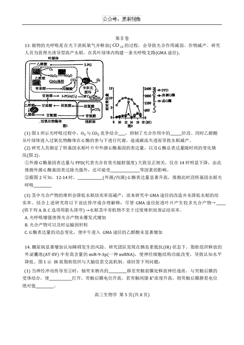 天津市第二十五中学2024-2025学年高三上学期12月月考生物试题_2024-2025高三（6-6月题库）_2024年12月试卷_1223天津市第二十五中学2024-2025学年高三上学期第二次月考（12月）试题