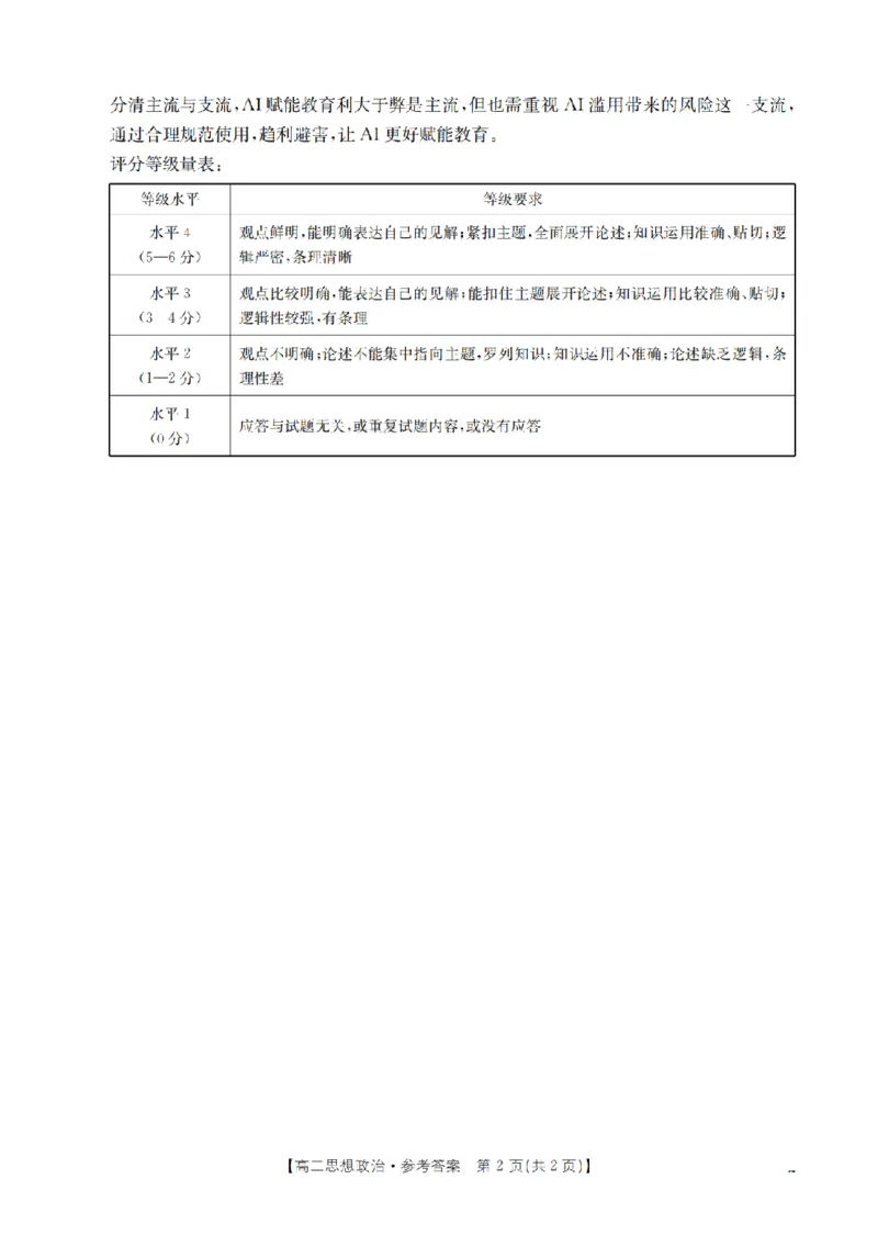 内蒙古赤峰市松山区全市普通高中联盟2025-2026学年高二上学期期中考试（26-141B）政治答案