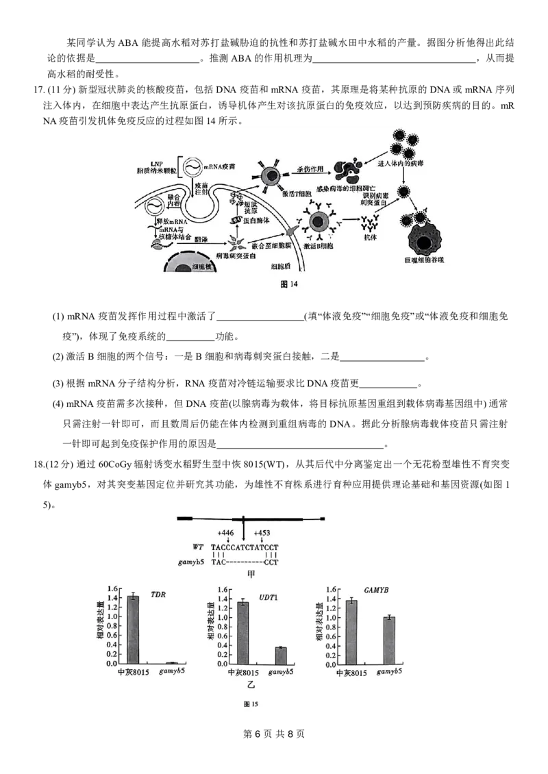 重庆市第八中学2024届高考适应性月考卷（六）生物试题_2024年3月_013月合集_2024届重庆市第八中学高考适应性月考卷（六）_重庆市第八中学2024届高考适应性月考卷（六）生物