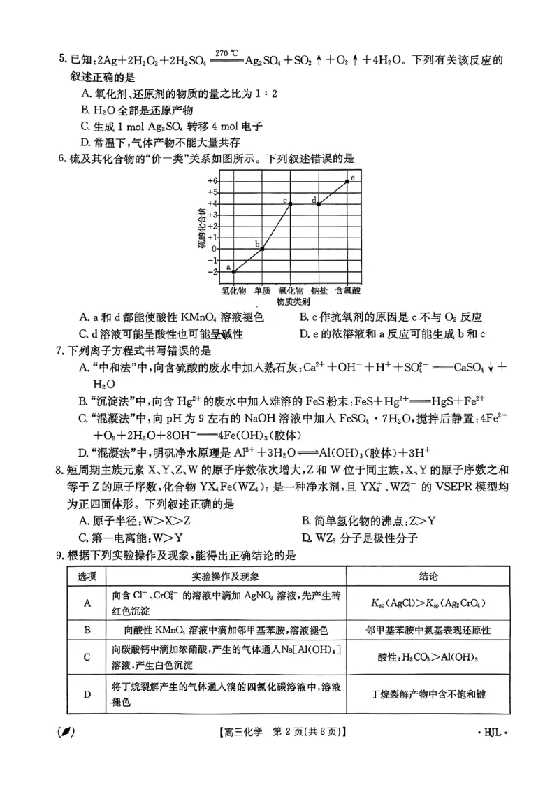 金太阳4月高三化学考试HJL_2024年4月_01按日期_13号_2024届高三4月金太阳全国大联考（指南针)（HJL）_2024届高三4月金太阳全国大联考（指南针)化学