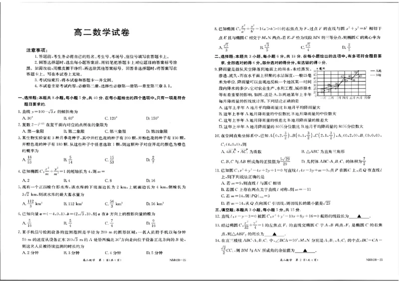 数学+答案_2024-2025高二（7-7月题库）_2024年11月试卷_1109内蒙古金太阳2024-2025学年高二11月联考