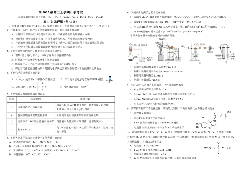 四川省成都市树德中学2024-2025学年高三上学期开学考试化学试题PDF版含答案_2024-2025高三（6-6月题库）_2024年09月试卷_0912四川省成都市树德中学2024-2025学年高三上学期开学考试