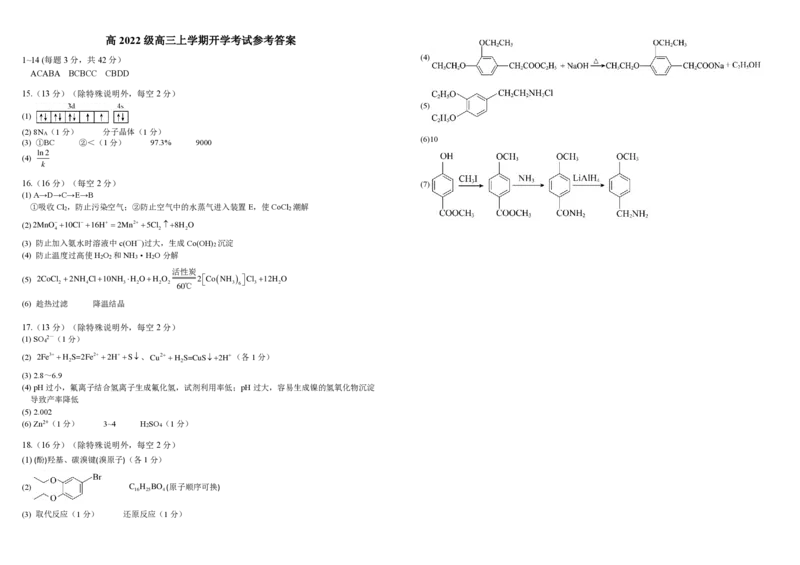 四川省成都市树德中学2024-2025学年高三上学期开学考试化学试题PDF版含答案_2024-2025高三（6-6月题库）_2024年09月试卷_0912四川省成都市树德中学2024-2025学年高三上学期开学考试
