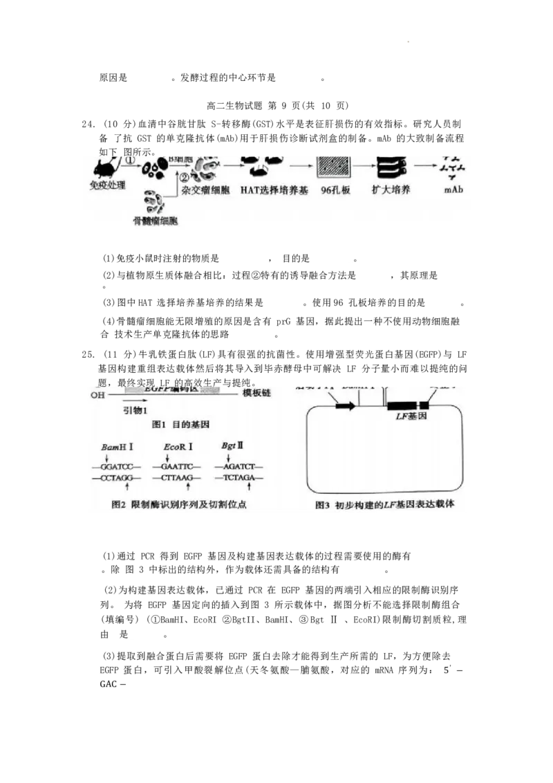 山东省滨州市2023-2024学年高二下学期7月期末教学质量检测生物试题卷_2024-2025高三（6-6月题库）_2024年07月试卷_240710山东省滨州市2023-2024学年高二下学期7月期末教学质量检测