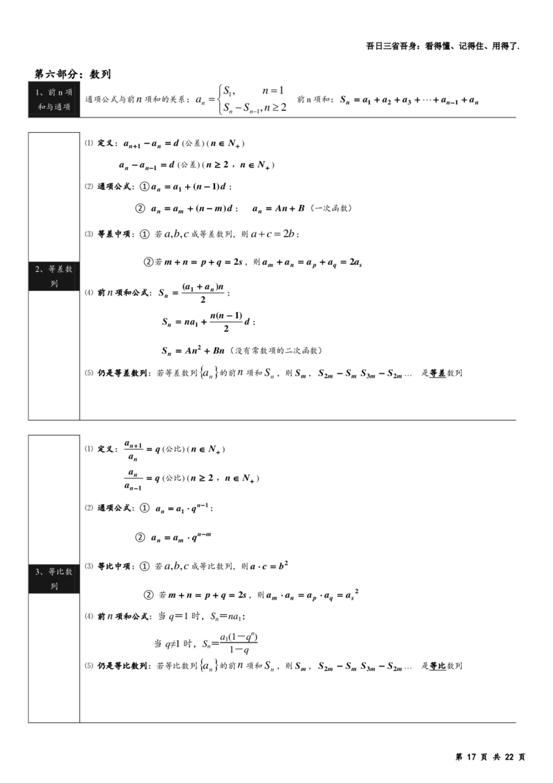 回归课本高中数学公式简洁版_2024-2026高三（6-6月题库）_2025年04月试卷_0402回归课本高中数学公式简洁版