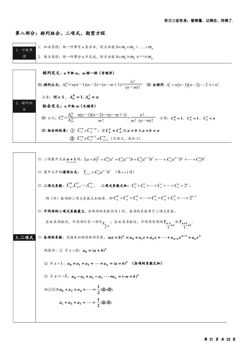 回归课本高中数学公式简洁版_2024-2026高三（6-6月题库）_2025年04月试卷_0402回归课本高中数学公式简洁版