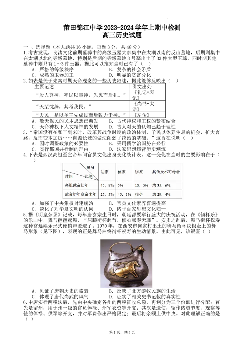 高三历史试卷(1)_2023年11月_0211月合集_2024届福建省莆田锦江中学高三上学期期中考试_福建省莆田锦江中学2024届高三上学期期中考试历史