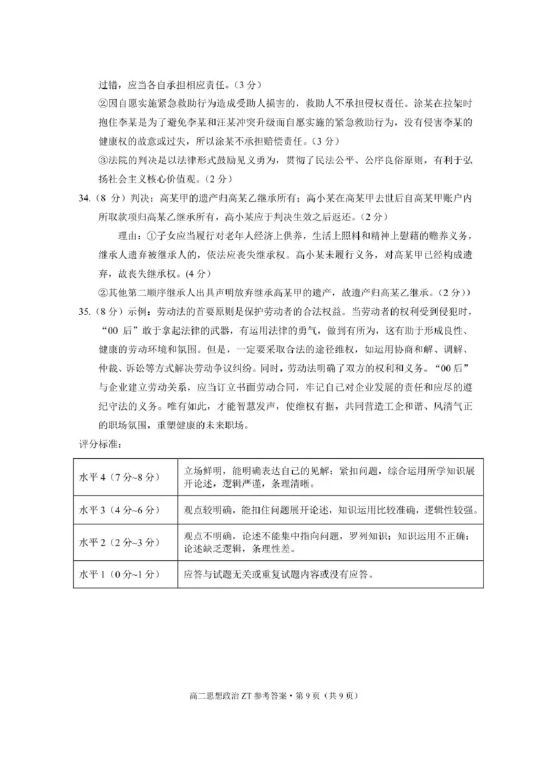 昭通市市直中学2025年春季学期高二年级第一次月考政治-答案_2024-2025高二（7-7月题库）_2025年04月试卷(1)_0403云南省昭通市市直中学2024-2025学年高二下学期3月第一次月考