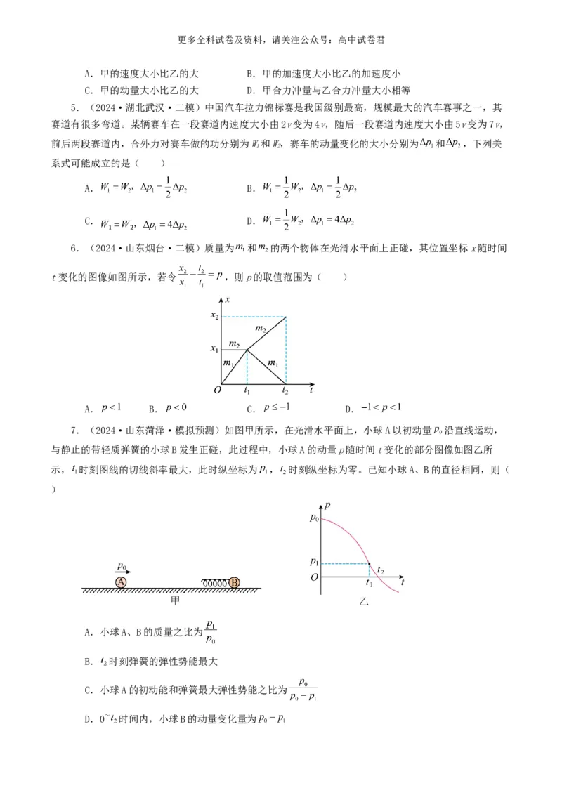 专题07动量好题汇编2024年高考真题和模拟题物理分类汇编（原卷版）_2024-2025高三（6-6月题库）_2024年07月试卷_2407172024年高考物理真题和模拟题分类汇编（全国通用）_专题07动量