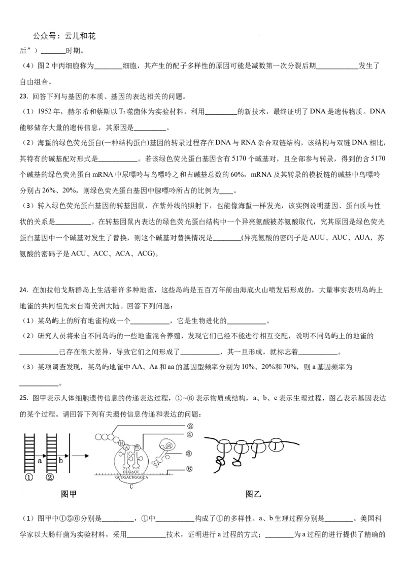 吉林省通化市梅河口市第五中学2024-2025学年高二上学期开学生物试题_2024-2025高二（7-7月题库）_2024年08月试卷_0831吉林省通化市梅河口市第五中学2024-2025学年高二上学期开学考试