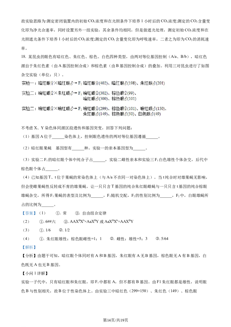 精品解析：2024届贵州省贵阳市一中高三一模生物试题（解析版）_2024年3月_013月合集_2024届贵州省贵阳市第一中学高三下学期一模考试