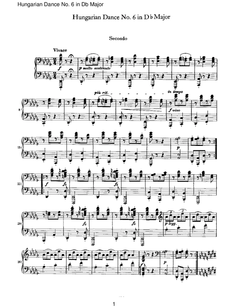 HungarianDanceNo.6inDbMajor_一万首著名钢琴曲谱哈农贝多芬合集视频教学电子版高清无水印可打印_1古典钢琴知名音乐家谱_勃拉姆斯钢琴谱全集_VI.PianoWorksforFourHands