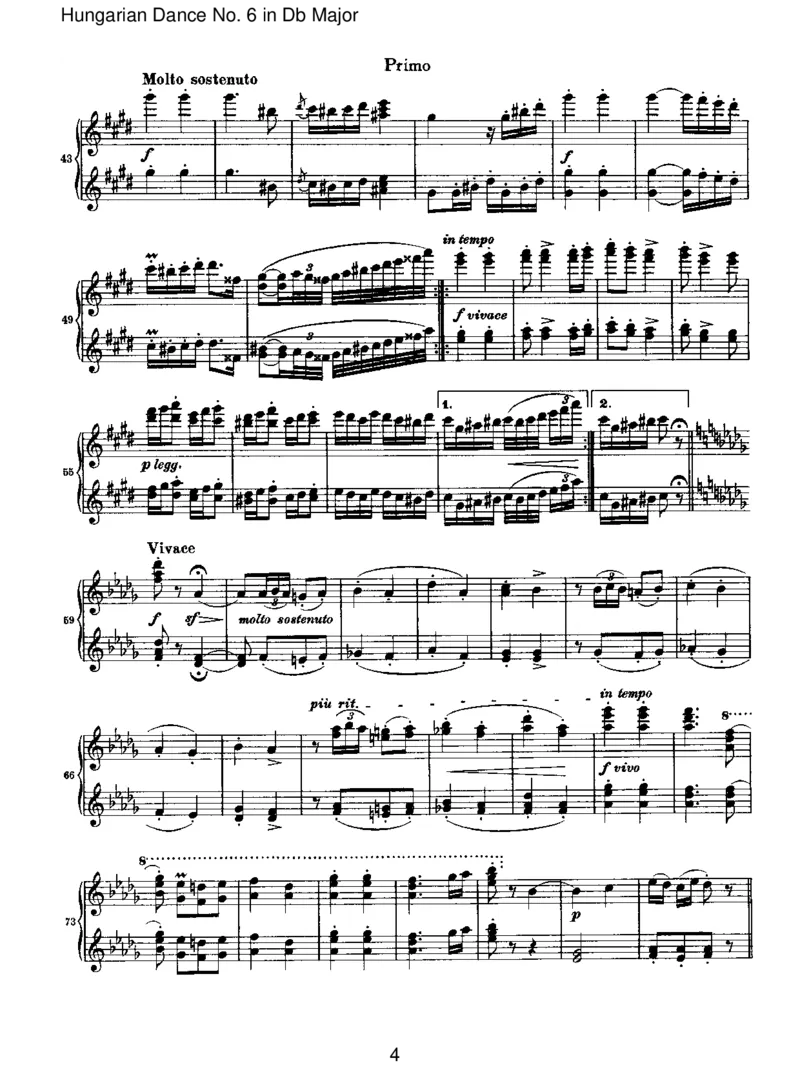HungarianDanceNo.6inDbMajor_一万首著名钢琴曲谱哈农贝多芬合集视频教学电子版高清无水印可打印_1古典钢琴知名音乐家谱_勃拉姆斯钢琴谱全集_VI.PianoWorksforFourHands