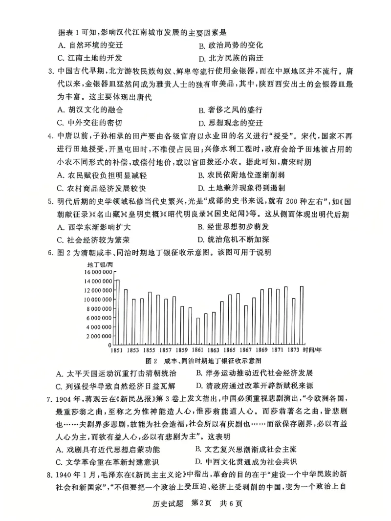 T8联考2025届高三12月历史试卷_2024-2025高三（6-6月题库）_2024年12月试卷_12142025届全国T8（八省八校）高三12月联合测评_历史