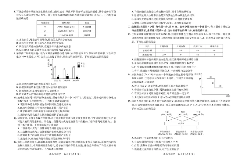 10月江西高二联考&middot;生物9.29_2025年10月高二试卷_251016江西省上进联考2025&mdash;2026学年高二年级10月阶段检测（全）