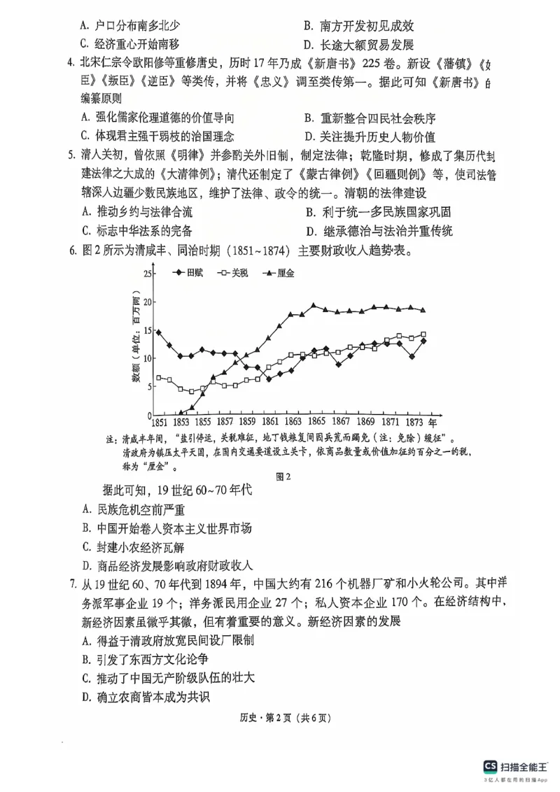 历史试卷_2024-2025高三（6-6月题库）_2024年12月试卷_1203云南师范大学附属中学2024-2025学年高三上学期高考适应性月考（六）（全科）_云南师大附中2025届高考适应性月考卷（六）历史试题