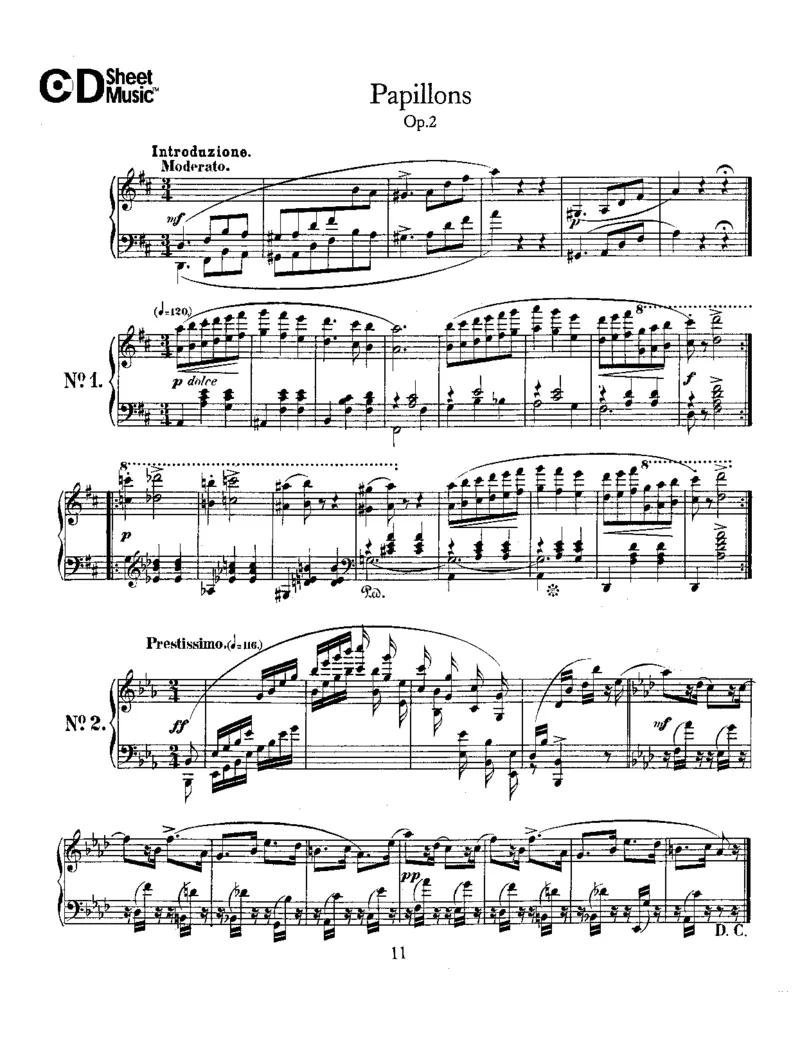 Schumann-Papillons(Butterflies),Op.2_一万首著名钢琴曲谱哈农贝多芬合集视频教学电子版高清无水印可打印_1古典钢琴知名音乐家谱_舒曼钢琴谱全集_WORKS