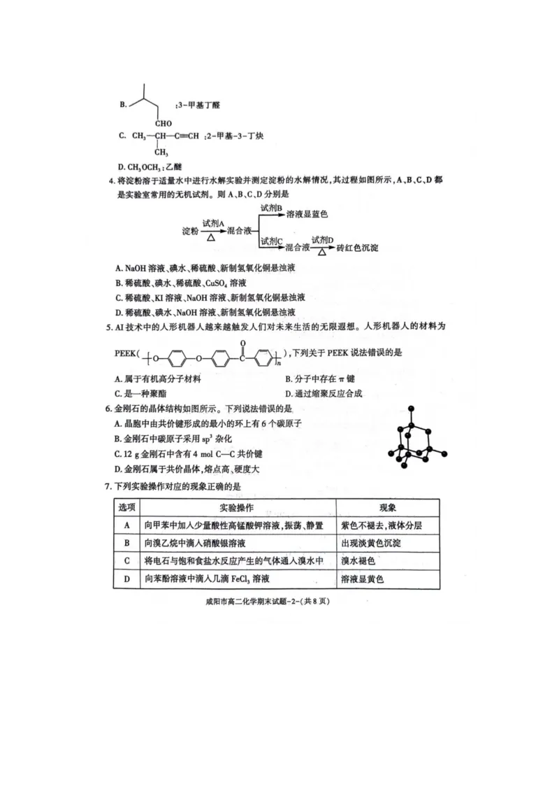 化学_2024-2025高三（6-6月题库）_2024年07月试卷_240712陕西省咸阳市2023-2024学年高二下学期7月期末_陕西省咸阳市2023-2024学年高二下学期7月期末化学