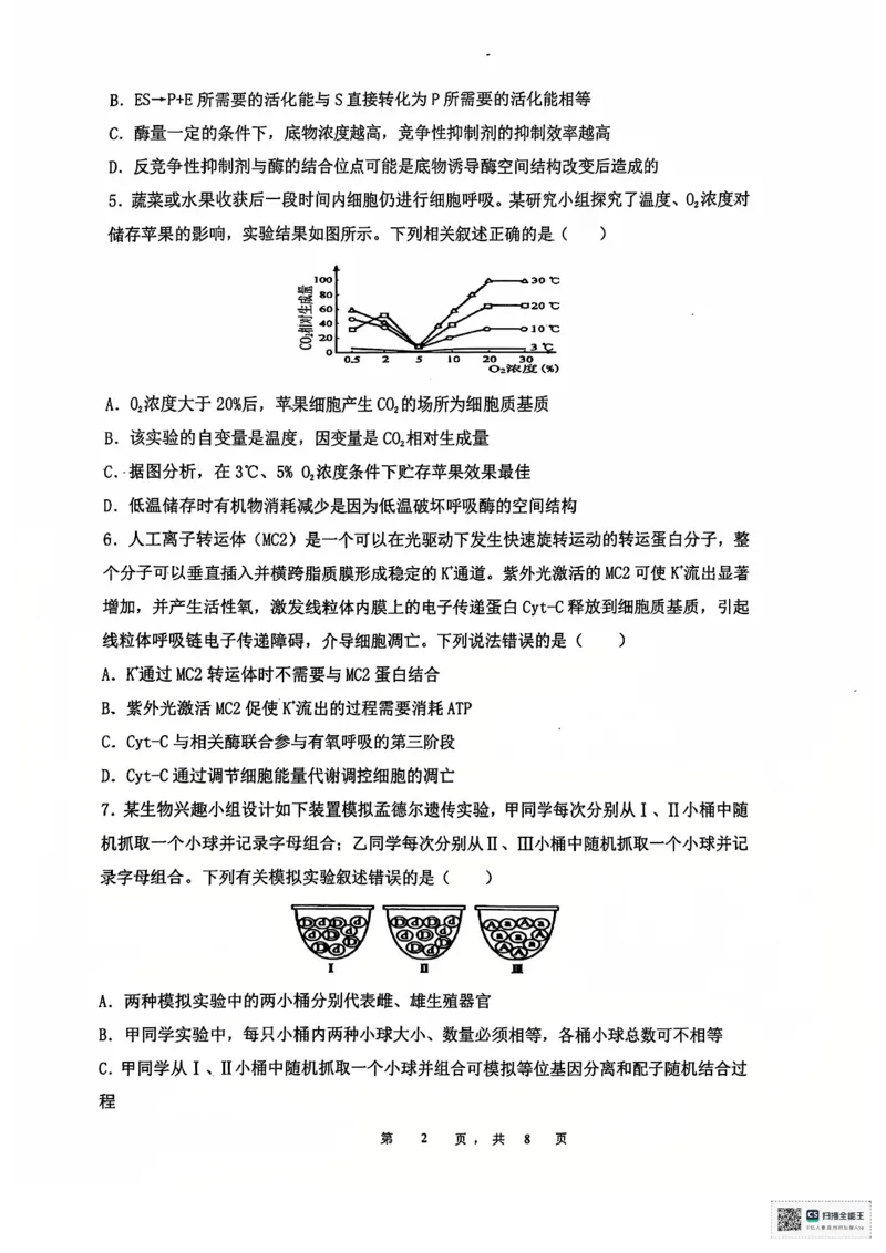 安徽省六安第二中学2024-2025学年高三上学期12月月考生物试题+答案_2024-2025高三（6-6月题库）_2024年12月试卷_1229安徽省六安第二中学2024-2025学年高三上学期12月第四次月考试题（全科）