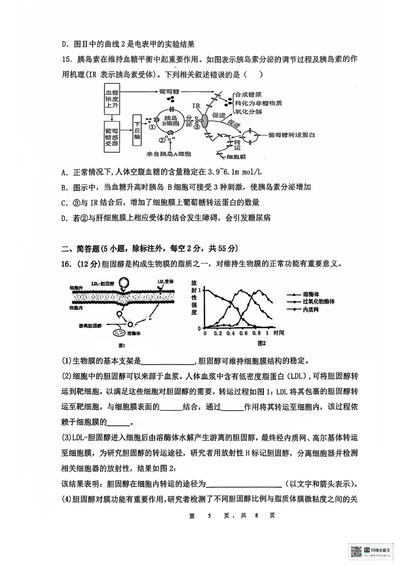 安徽省六安第二中学2024-2025学年高三上学期12月月考生物试题+答案_2024-2025高三（6-6月题库）_2024年12月试卷_1229安徽省六安第二中学2024-2025学年高三上学期12月第四次月考试题（全科）