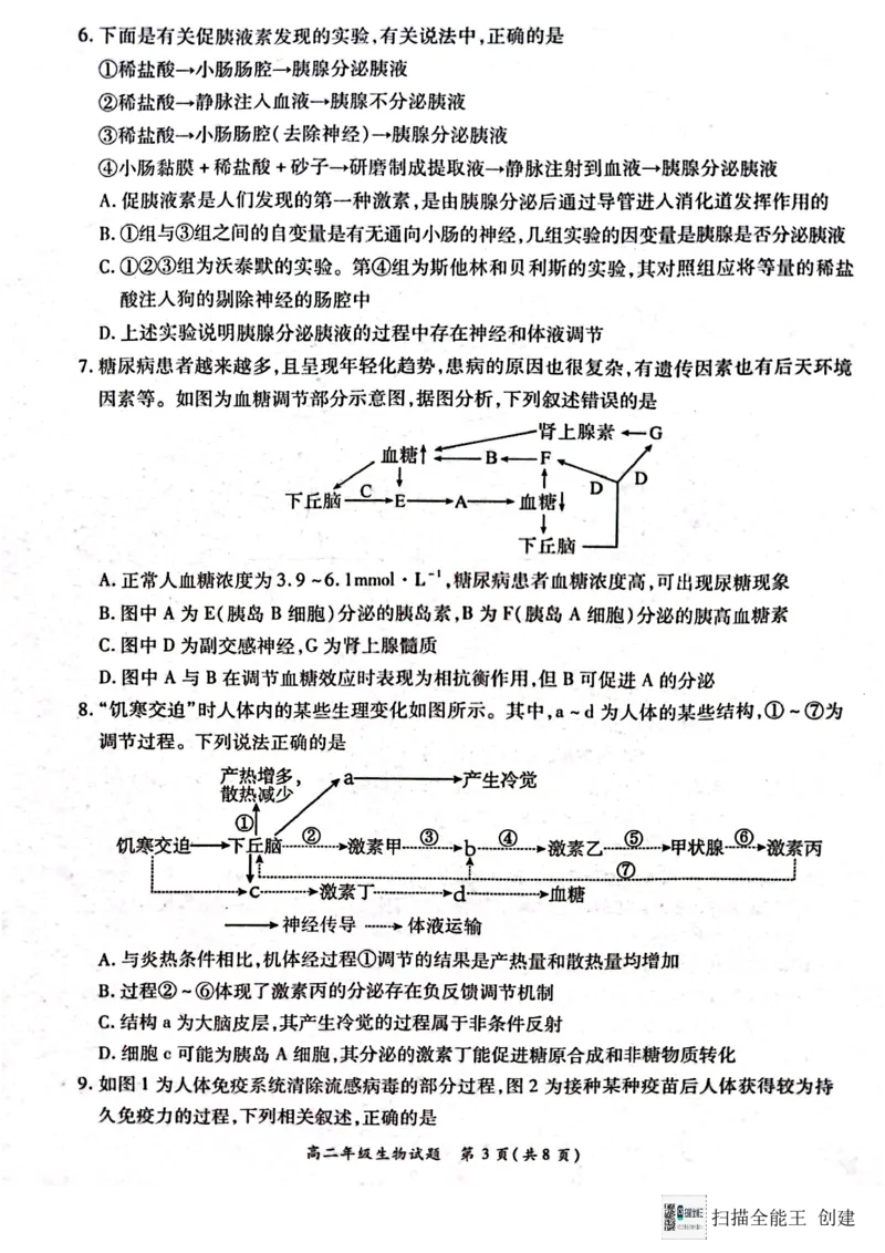 河南省南阳市六校联考2024-2025学年高二上学期12月月考生物试题_2024-2025高二（7-7月题库）_2024年12月试卷_1222河南省南阳市2024年秋期高二年级六校第二次联考