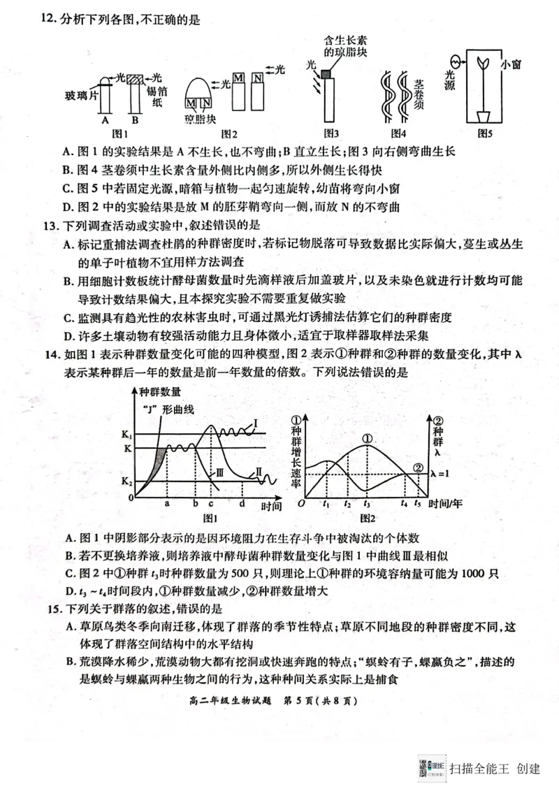 河南省南阳市六校联考2024-2025学年高二上学期12月月考生物试题_2024-2025高二（7-7月题库）_2024年12月试卷_1222河南省南阳市2024年秋期高二年级六校第二次联考
