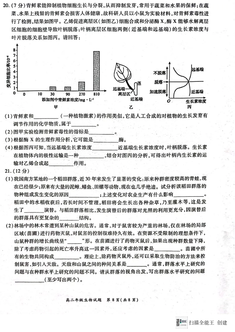 河南省南阳市六校联考2024-2025学年高二上学期12月月考生物试题_2024-2025高二（7-7月题库）_2024年12月试卷_1222河南省南阳市2024年秋期高二年级六校第二次联考