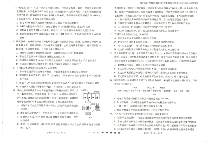 云南省云南师范大学附属中学2024-2025学年高考适应性月考卷（五）生物_2024-2025高三（6-6月题库）_2024年11月试卷_1111云南省云南师范大学附属中学2024-2025学年高考适应性月考卷（五）