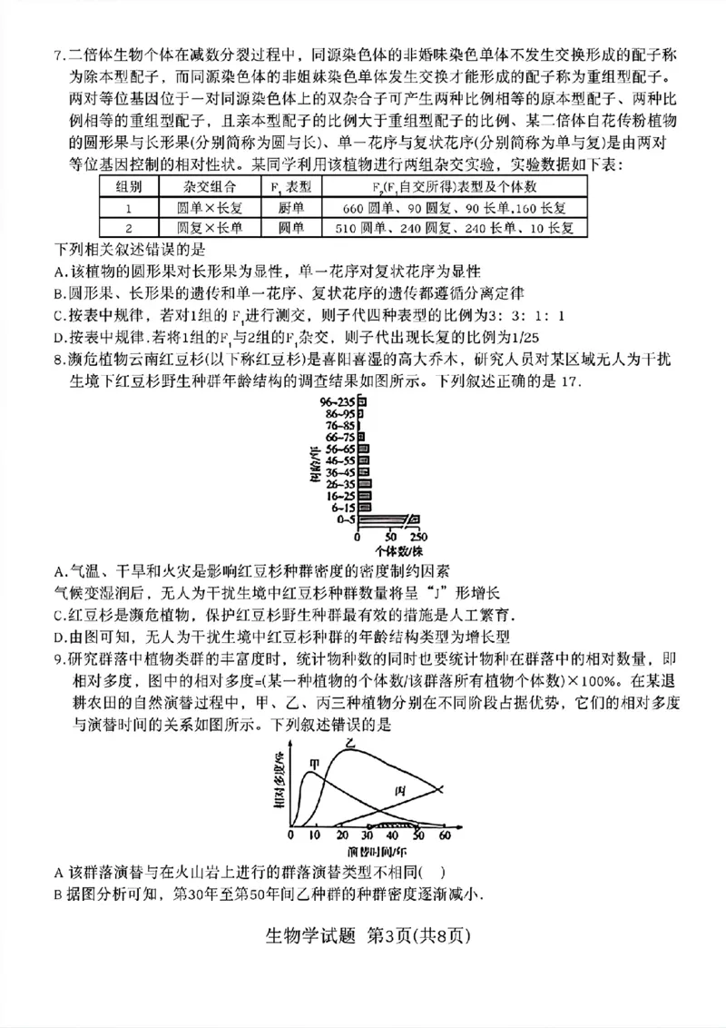 生物学试卷_2024年3月_013月合集_2024届安徽省示范高中皖北协作区第26届高三联考_2024年安徽省示范高中皖北协作区第26届高三联考生物