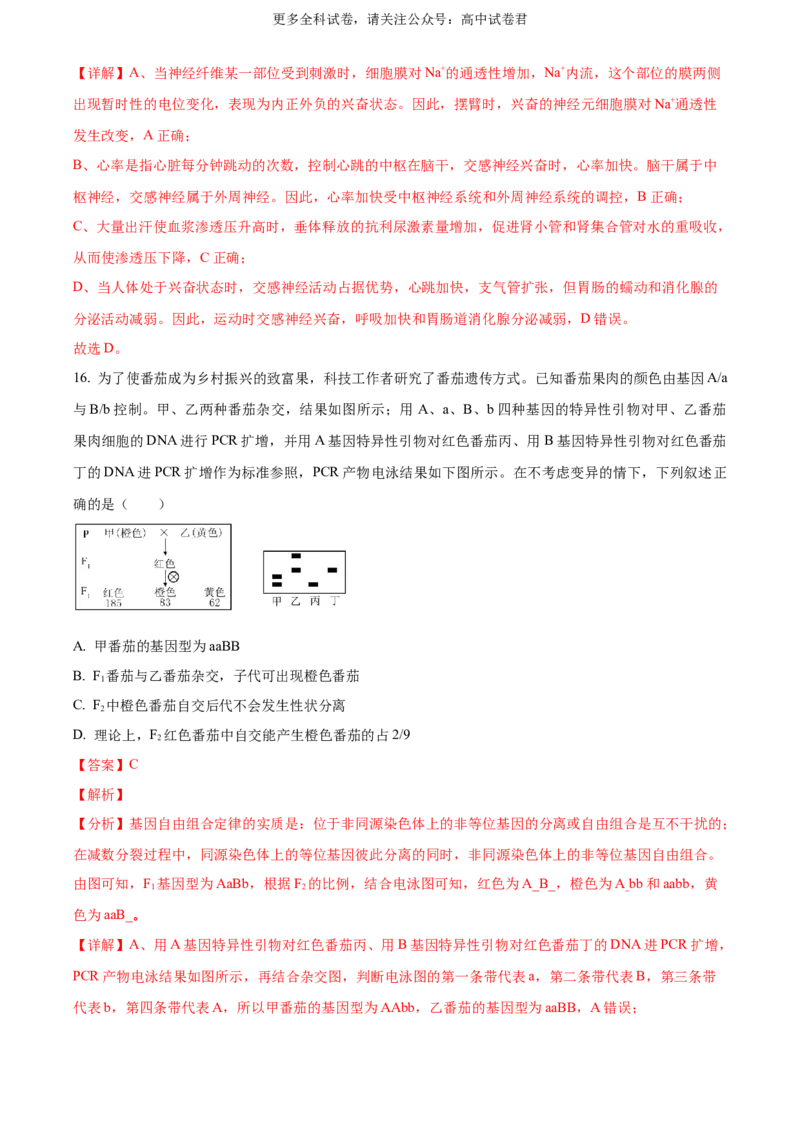 生物（九省联考真题完全解读，广西卷）-2024年1月&ldquo;九省联考&rdquo;生物真题完全解读与考后提升_2024年4月_其他_2024年1月新&ldquo;九省联考&rdquo;考后提升卷（原卷+解析）