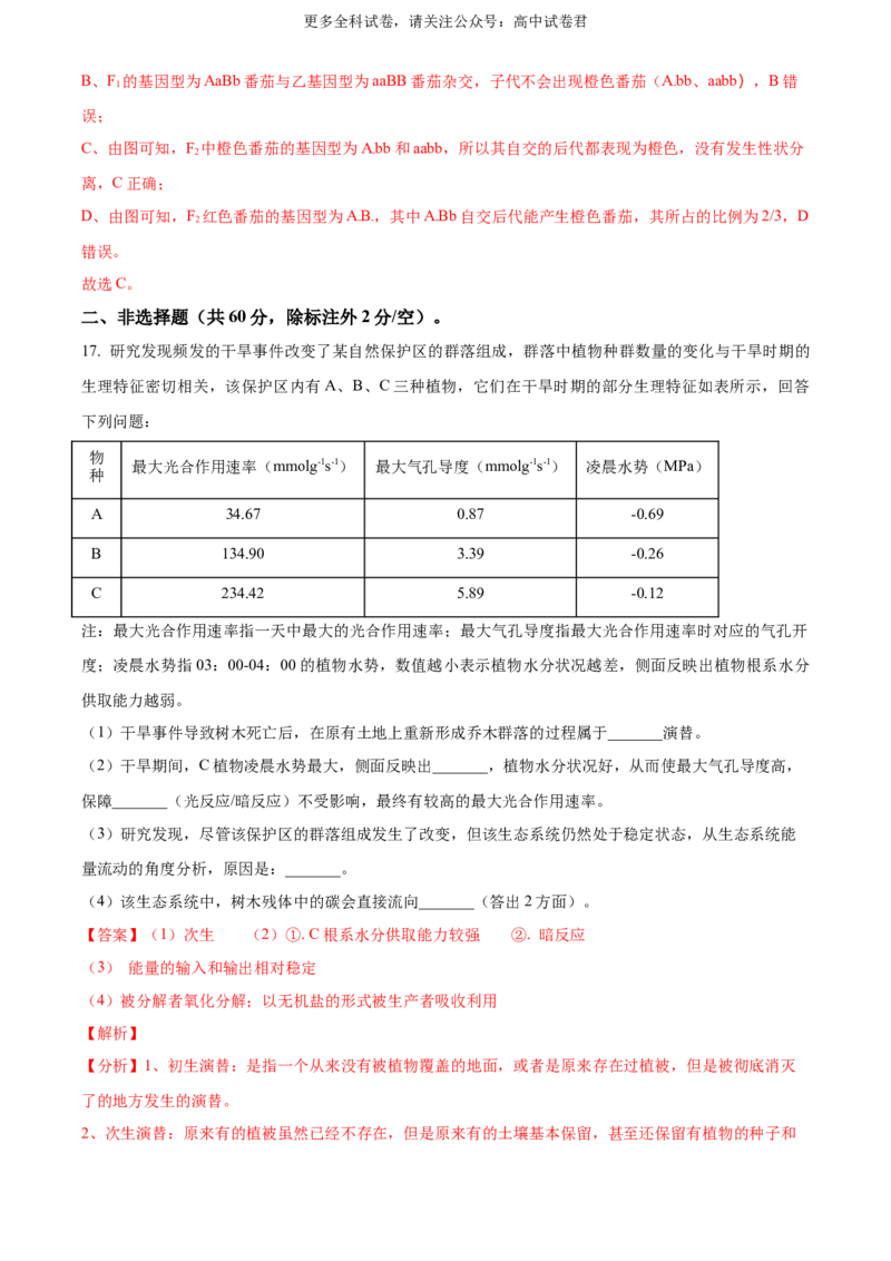 生物（九省联考真题完全解读，广西卷）-2024年1月&ldquo;九省联考&rdquo;生物真题完全解读与考后提升_2024年4月_其他_2024年1月新&ldquo;九省联考&rdquo;考后提升卷（原卷+解析）