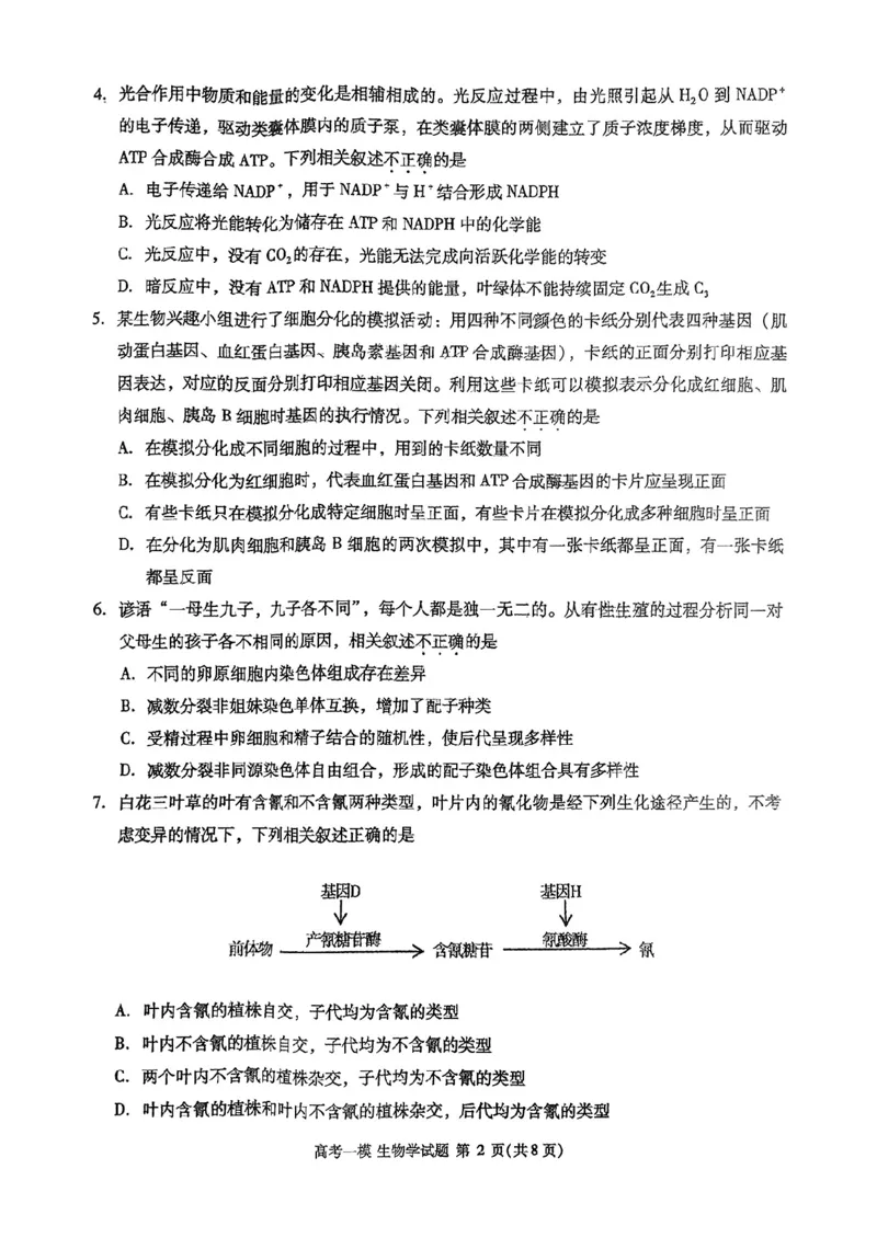 江西省九江市2025届高三上学期第一次高考模拟统一考试生物+答案_2024-2025高三（6-6月题库）_2025年02月试卷_0202江西省九江市2025届高三上学期第一次高考模拟统一考试