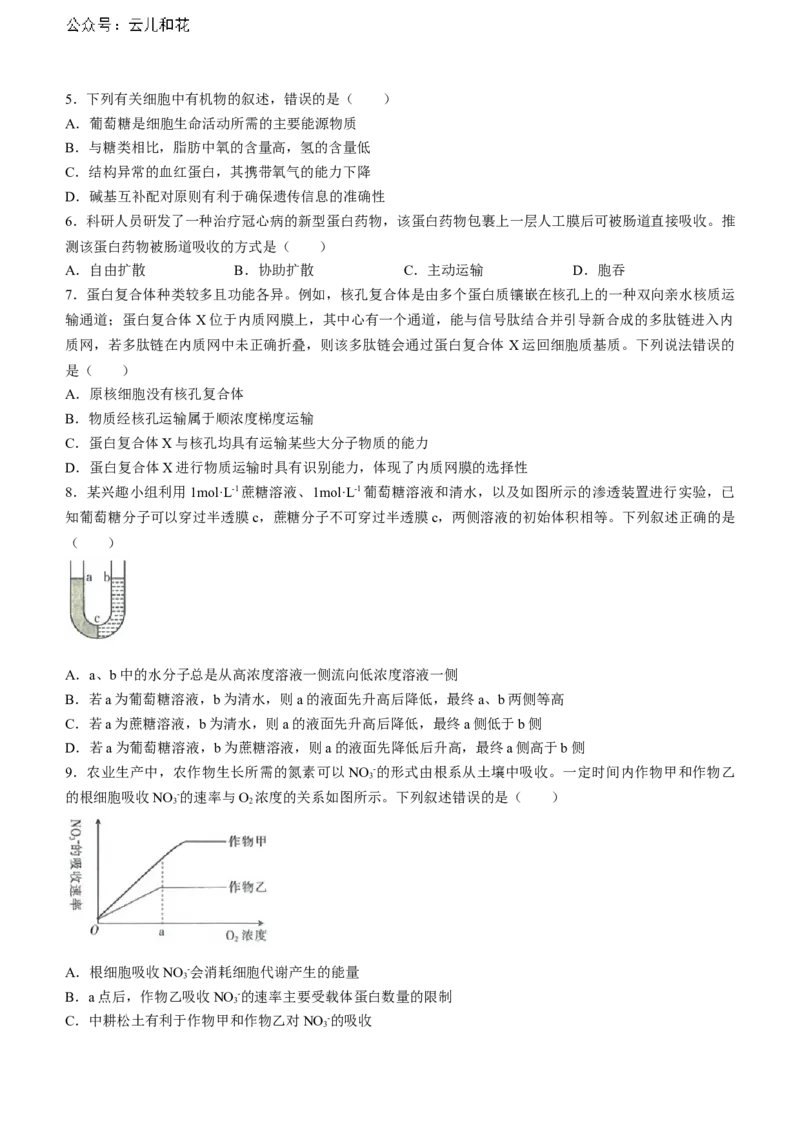 河北省金太阳2023-2024学年高二下学期7月期末生物试题_2024-2025高二（7-7月题库）_2024年07月试卷_0724河北省金太阳2023-2024学年高二下学期7月期末