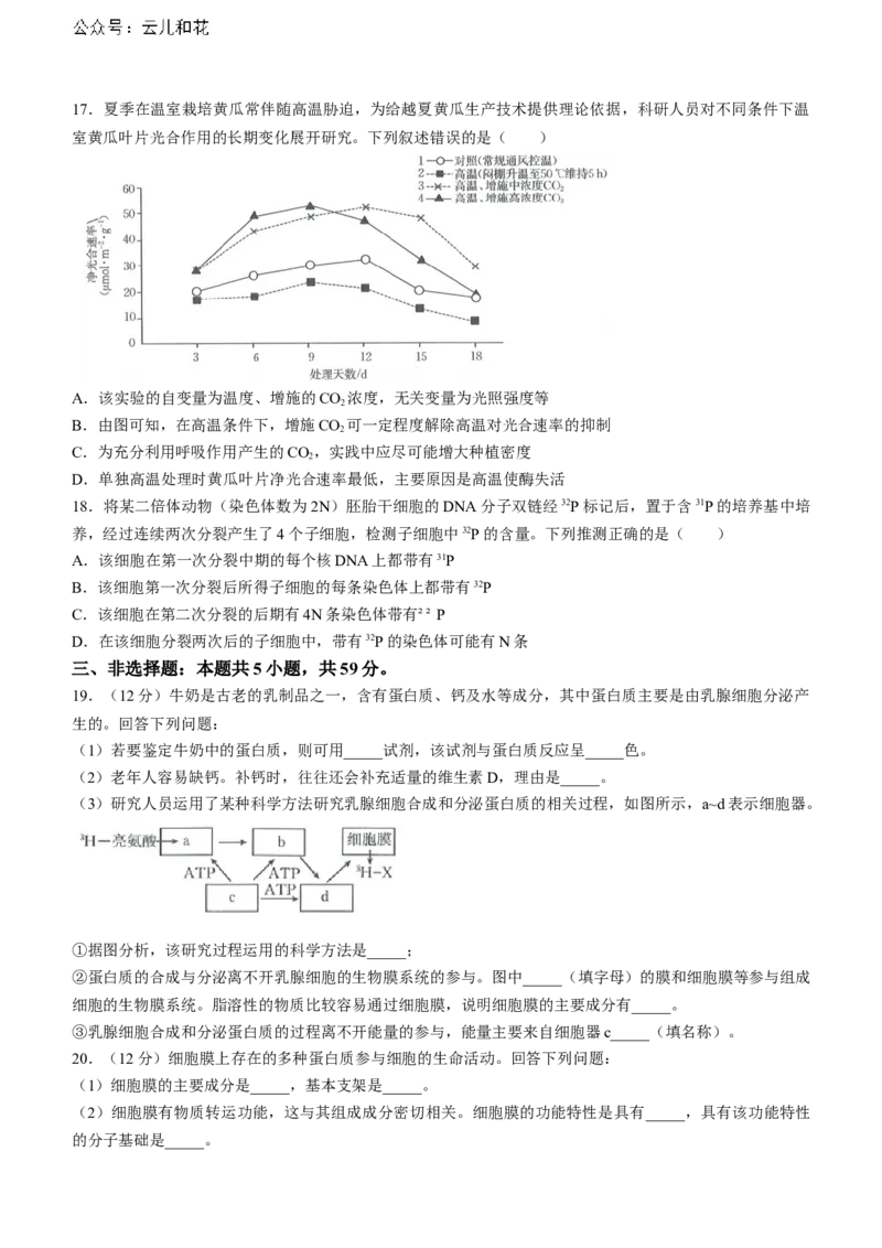 河北省金太阳2023-2024学年高二下学期7月期末生物试题_2024-2025高二（7-7月题库）_2024年07月试卷_0724河北省金太阳2023-2024学年高二下学期7月期末