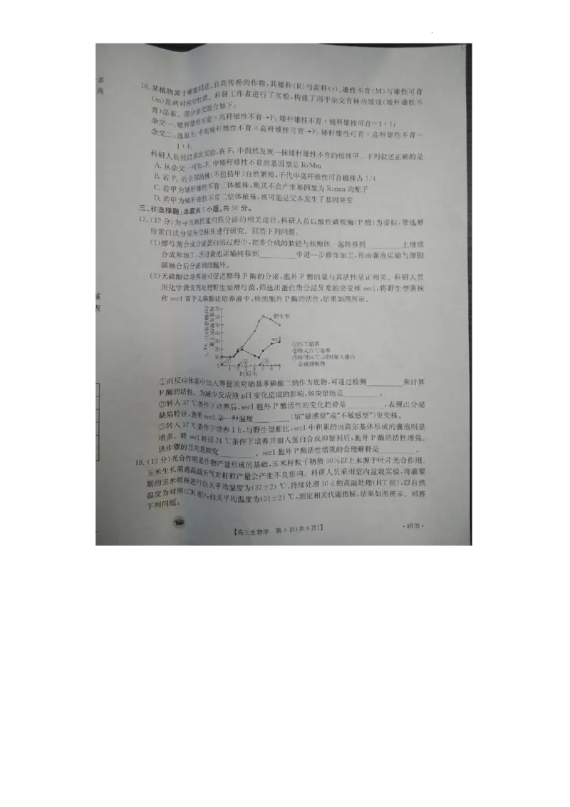 高三生物(1)_2023年11月_0211月合集_2024届湖南省衡阳市衡南县高三上学期金太阳11月期中（帽子2003C）_湖南省衡阳市衡南县2024届高三上学期金太阳11月期中（帽子2003C）生物