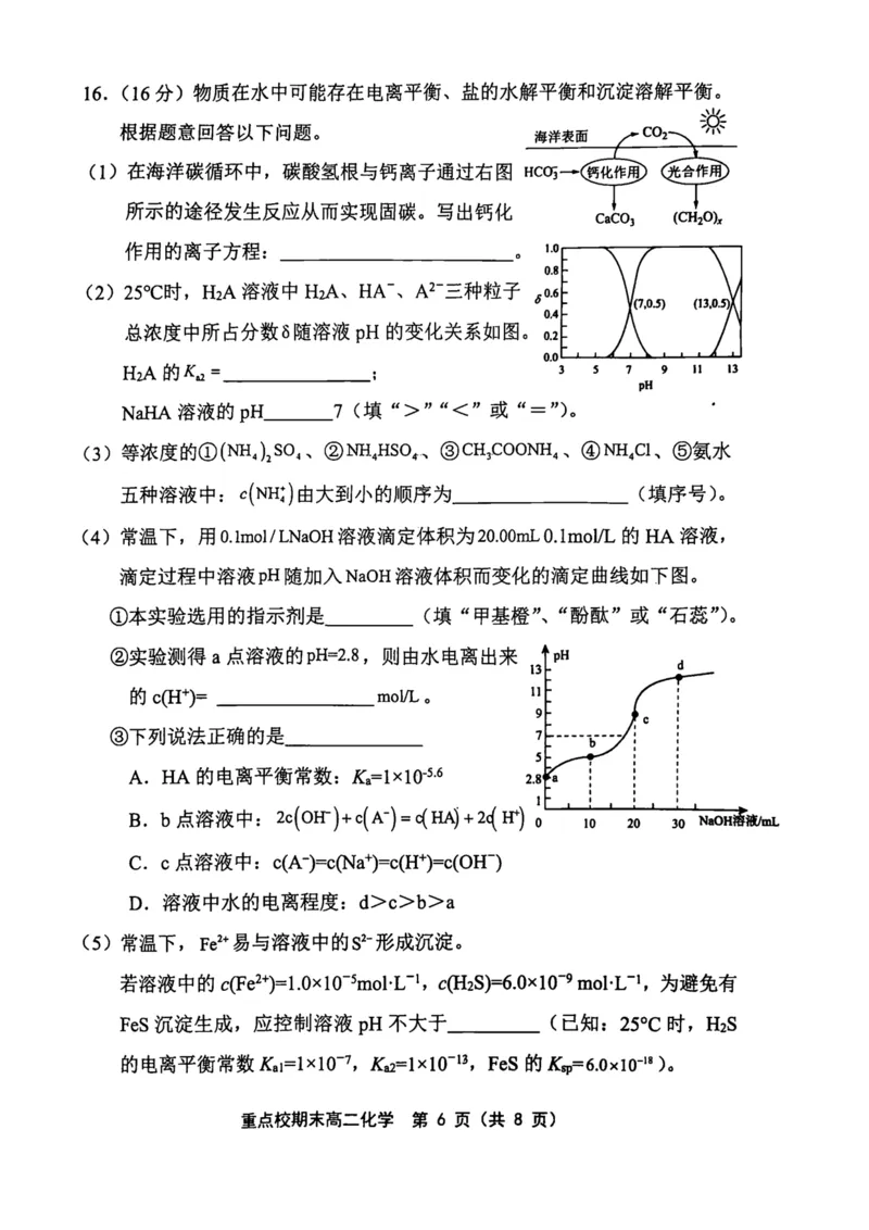 天津市五区县重点校2024-2025学年高二上学期1月期末联考化学试卷（图片版，含答案）_2024-2025高二（7-7月题库）_2025年02月试卷