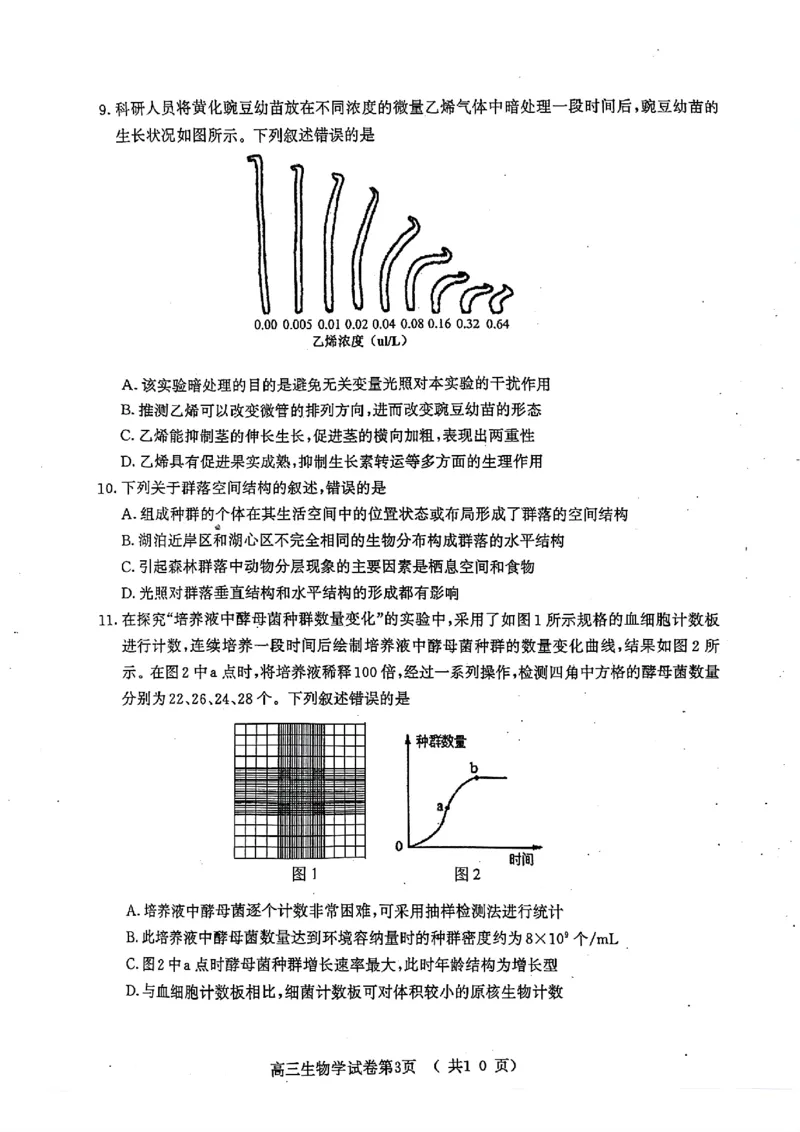 江苏省南京市2025届高三学情调研9月生物+答案_2024-2025高三（6-6月题库）_2024年09月试卷_0922江苏省南京市2024-2025学年高三上学期第一次学情调研（零模）