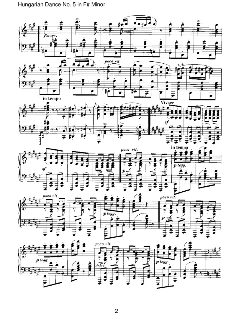 HungarianDanceNo.5inF#Minor_一万首著名钢琴曲谱哈农贝多芬合集视频教学电子版高清无水印可打印_1古典钢琴知名音乐家谱_勃拉姆斯钢琴谱全集_IV.HungarianDancesforSoloPiano