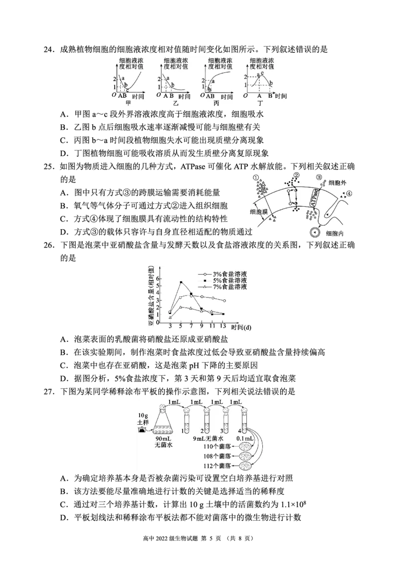四川省成都市蓉城名校2023-2024学年高二下学期6月期末联考生物试题_2024-2025高三（6-6月题库）_2024年06月试卷_240618四川省成都市蓉城名校2023-2024学年高二下学期期末联考
