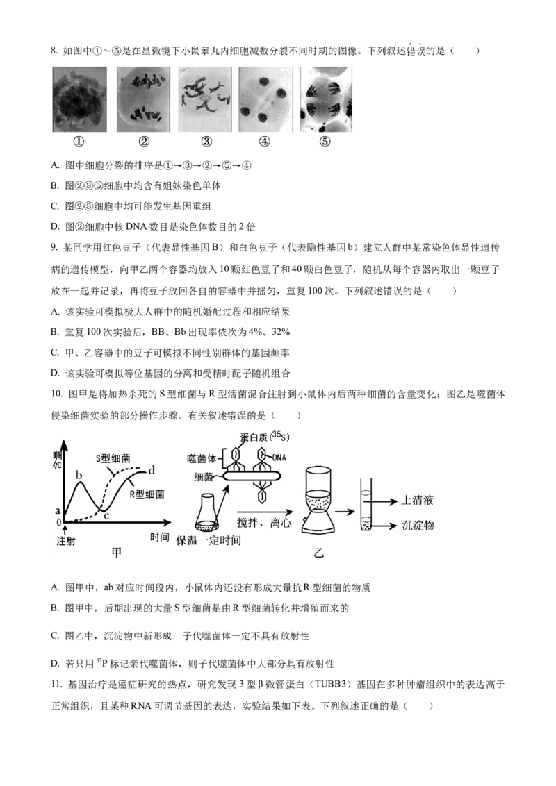精品解析：黑龙江省大庆实验中学2023-2024学年高三上学期期中生物试题（原卷版）(1)_2023年11月_0211月合集_2024届黑龙江省大庆实验中学高三上学期期中考试