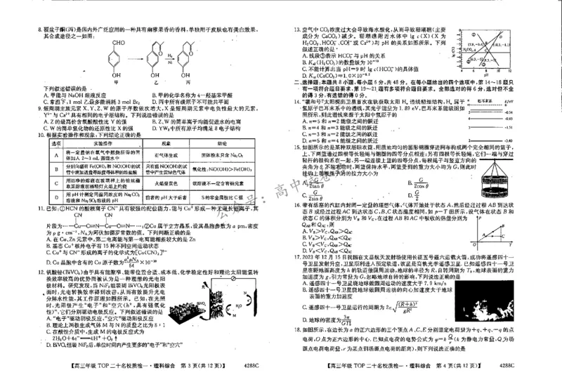 理综_2024年3月_013月合集_2024届河南省TOP二十名校质检（一）高三下学期3月联考_2024届河南省TOP二十名校高三年级下学期质检（一）理综试题