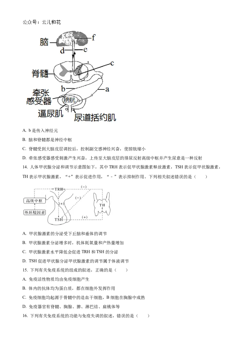 浙江省宁波市三锋教研联盟2024-2025学年高二上学期期中考试生物Word版含解析_2024-2025高二（7-7月题库）_2024年12月试卷_1211浙江省宁波市三锋教研联盟2024-2025学年高二上学期期中考试