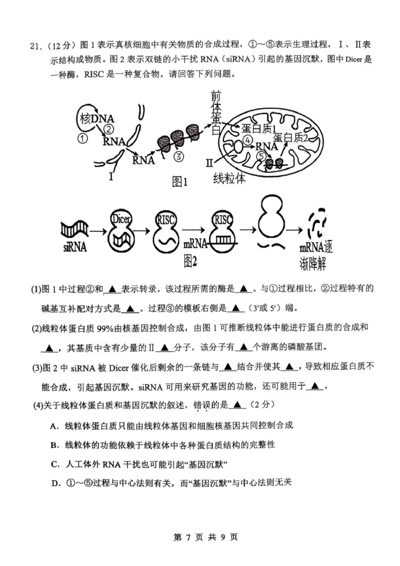 江苏省徐州市铜山区2024-2025学年高一下学期4月期中生物试题_2024-2025高二（7-7月题库）_2025年04月试卷(1)_0427江苏省徐州市铜山区2024-2025学年高二下学期4月期中学情调研