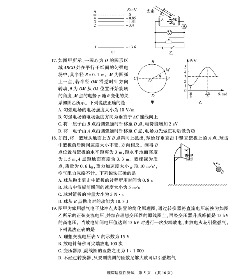 理综_2024年2月_01每日更新_12号_2023届河南省普通高中毕业班高考适应性考试全科_2023届河南省普通高中毕业班高考适应性考试理综试卷