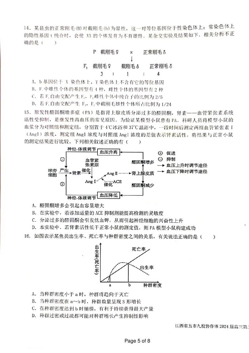 生物_2024年4月_01按日期_22号_2024届江西省五市九校高三4月二模联考_江西省五市九校协作体2024届高三下学期第二次联考生物试卷
